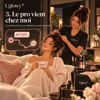 Un professionnel réalise une prestation beauté au domicile de sa cliente